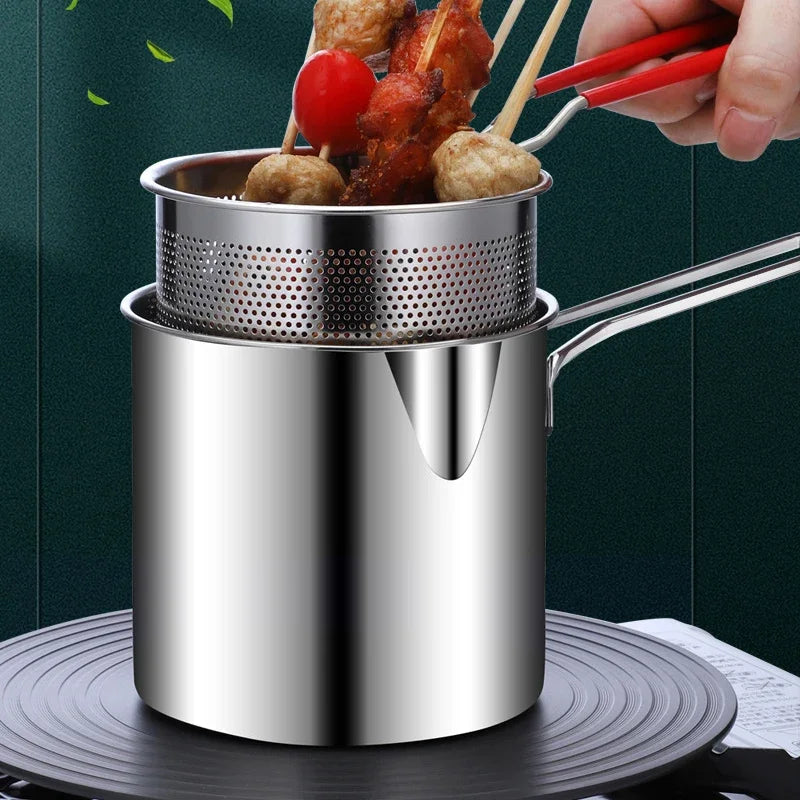 Frying Pan Set Japanese Deep Oil-saving Fryer 304 Stainless Steel High Temperature Kitchen Tempura Chicken Basket Cooking Tools