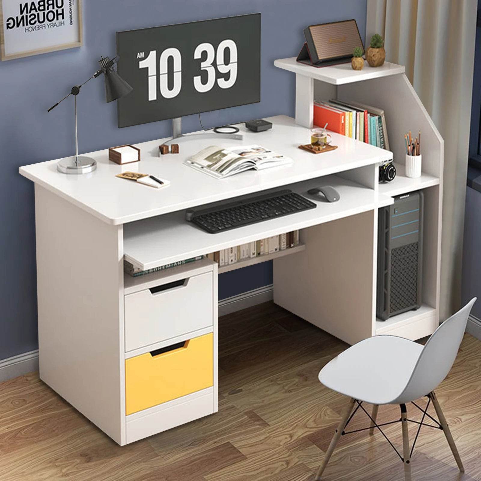 Room Desk Study White Multipurpose Home Office Computer Writing Desk Furniture Table Desks Reading Gaming Desktop Bedroom Wood - MarvelouStoree