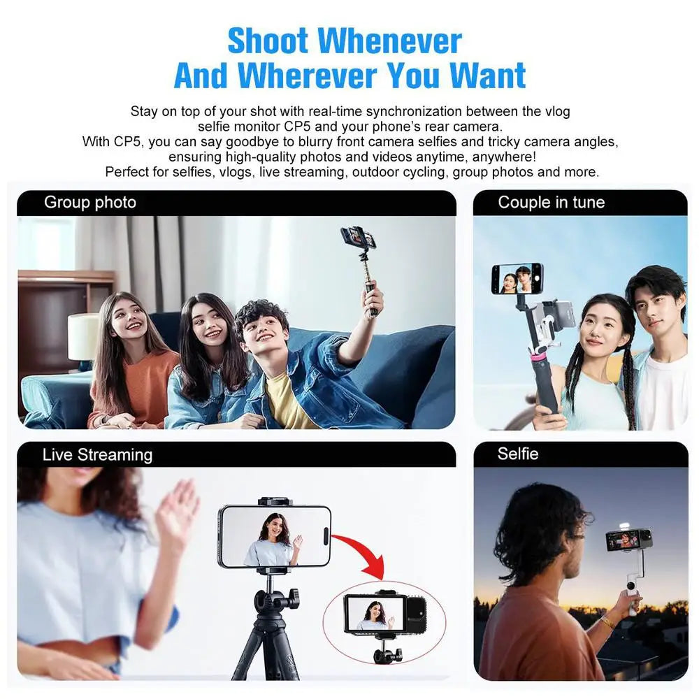 SHIMBOL CP5 Monitor Screen Phone Rear Camera for Selfie Vlog Live Stream TikTok Compatible with iPhone Android,VS Kingma PH01