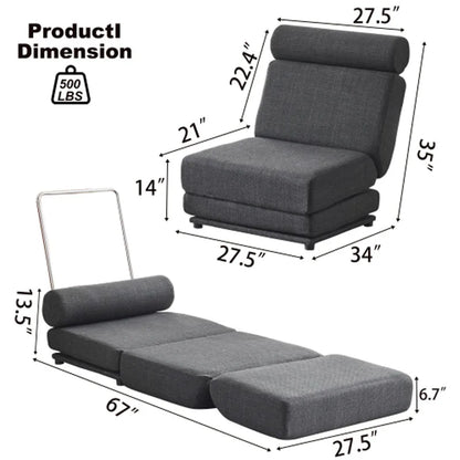 Single Sofa Chair Foldable Single Sofa Bed with Pillow,Portable Foldable Sofa Bed,Leisure Sofa Chair,Easy to Store,Dark Grey