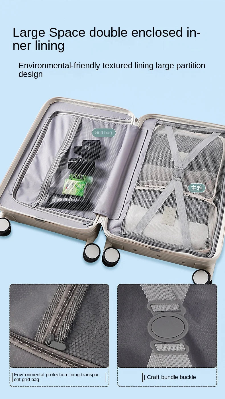 New Design Wide Handle Travel Suitcase Carry-On Luggage Trolley Case With Cup Holder USB Charging 20 Inch Cabin Rolling luggage