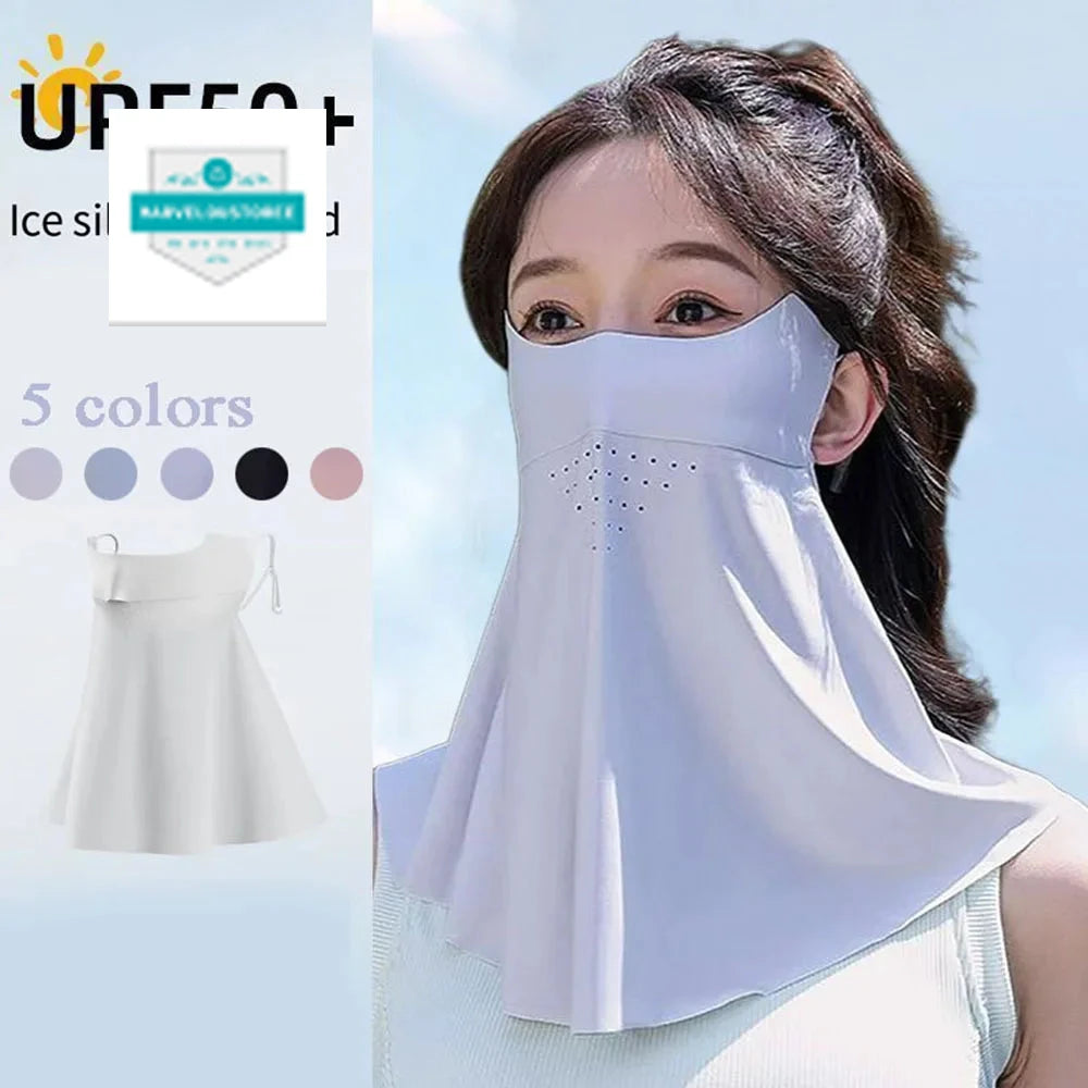 Summer UV Protection Sunscreen Mask Face Scarf Cycling Sunscreen Ice Silk Mask Face Cover Neck Wrap Cover Breathe Traceless Thin