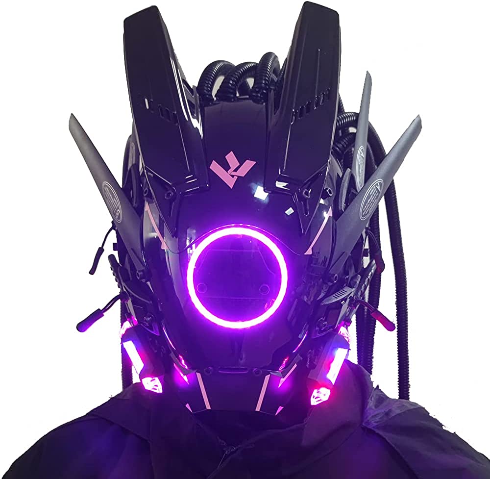 JAUPTO Cyberpunk mask  round lights with woven masks role-playing Halloween suitable for party music festival accessories