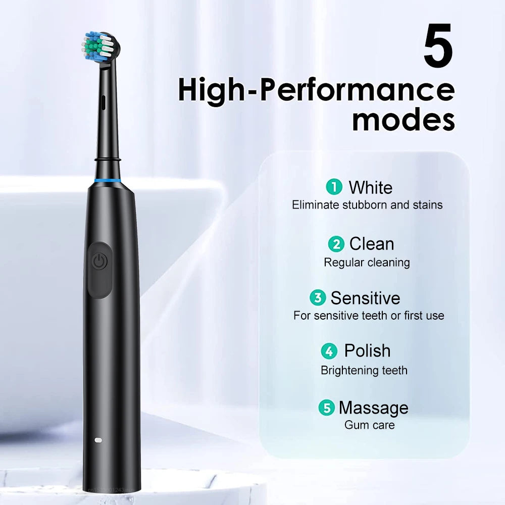 Electric Toothbrush Rotary Rechargeable Electric Toothbrush for Adults Rotating Electric Toothbrushes with 8 Soft Brush Heads