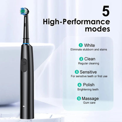 Electric Toothbrush Rotary Rechargeable Electric Toothbrush for Adults Rotating Electric Toothbrushes with 8 Soft Brush Heads