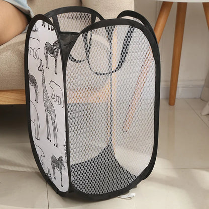 Portable Mesh Pop Up Laundry Hamper Wide Opening Breathable Collapsible Space-Saving Laundry Basket Dorm Travel Bathroom Items