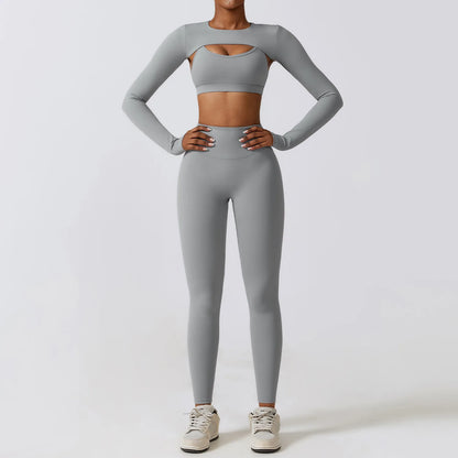 Sportswear Yoga Set Women's Workout Clothes Athletic Wear Sports Gym Legging Seamless Fitness Bra Crop Top Long Sleeve Yoga Suit