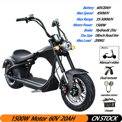 Citycoco Adult Electric Scooters 1500W Motor 18 Inch Fat Tire 200KG Max Load Electric Scooter Motorcycle EEC COC EU USA NO VAT