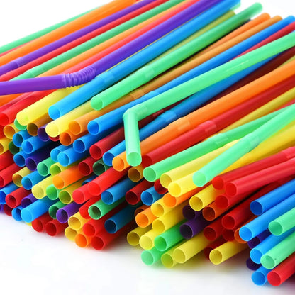 100-Pack Solid Colors Flexible Drinking Straws, Plastic Disposable Bendy Straws - 7.75" x 0.23"