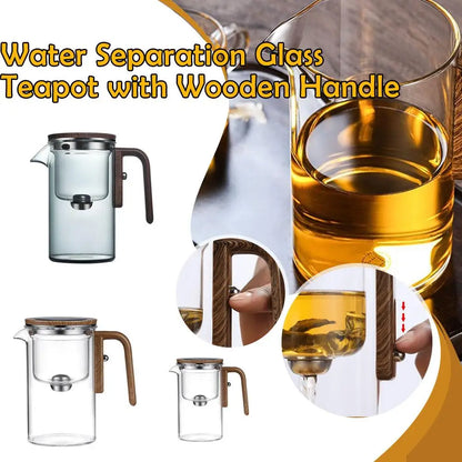 Water Separation Inner Container Teapot One Click Magnetic Switch Tea Separation Filtration Glass Tea Pot Wood Handle Tea