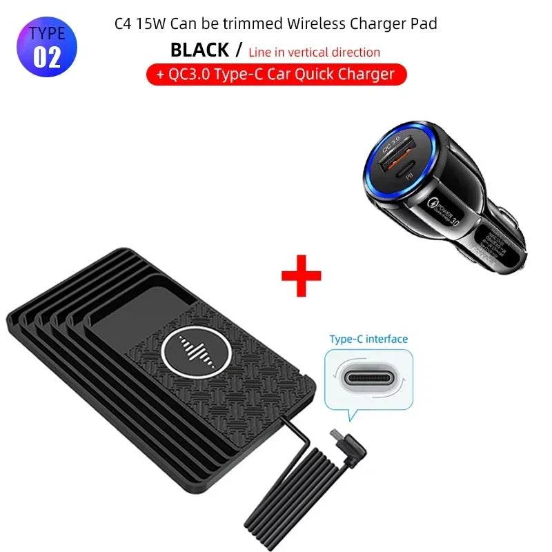 15W Fast Car Wireless Charger Pad for iPhone 15 14 13 12 X Samsung Huawei AirPods Phone Non-slip Quick Car Wireless Charging Pad - MarvelouStoree