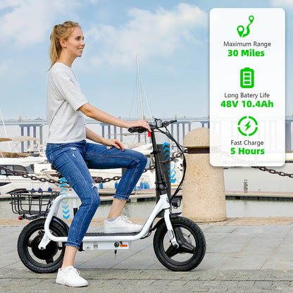 Peak 1200W Electric Scooters for Adults 14" Tire, 500Wh Battery, 30Miles Range, 20MPH Top Speed, Adjustable Electric Scooter