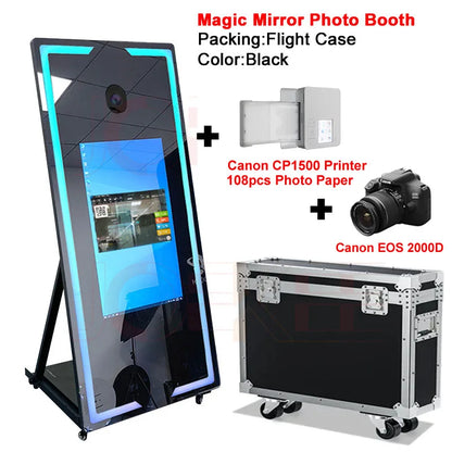 Portable Mirror Photo Booth Selfie Machine 32in Touch Screen Built-in Mini PC 65 inch Magic Mirror Photo Booth for Partys Events