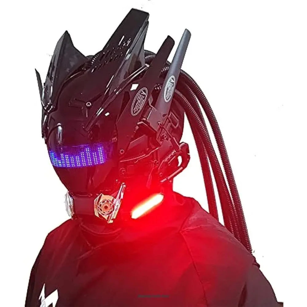 JAUPTO Punk Mask Cosplay for Men,Bluetooth APP Techwear mask, Halloween Cosplay Costume Accessory with LED Lamp, Futuristic Mask