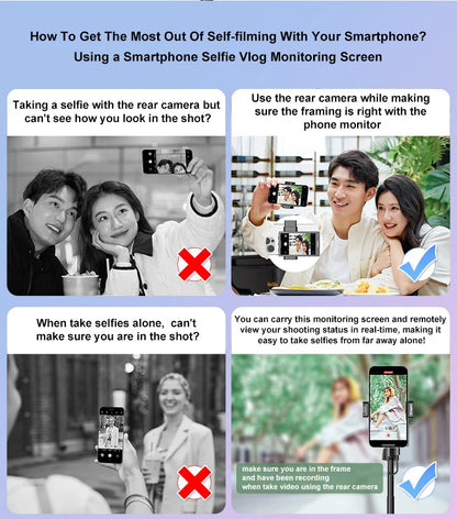 Phone Vlog Selfie Monitor Screen Support 4K Wired Recording Using Phone Rear Camera for iPhone Selfie Vlog Live Stream TikTok