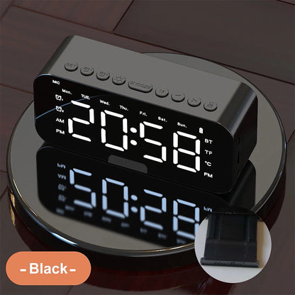 Wireless Bluetooth Speaker with FM Radio Mini Portable Mirror Dual Alarm Clocks LED Music Player Desktop Alarm Clock Speaker