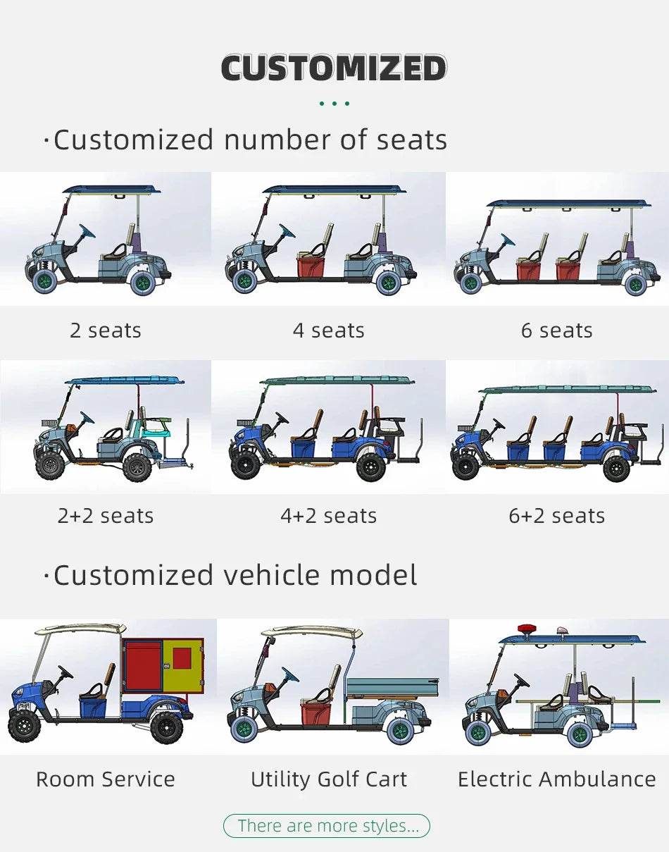 Customize New Club Sightseeing Golf Car 4/6 Seater 48V 60V Off-road Solar Electric Golf Cart - MarvelouStoree