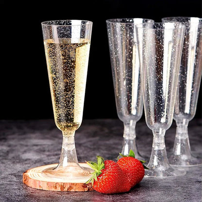 25pcs 150ml Disposable Cups Sparkling Champagne Bar Cups Plastic Champagne Flutes Clear Toasting Glasses for Weddings Party