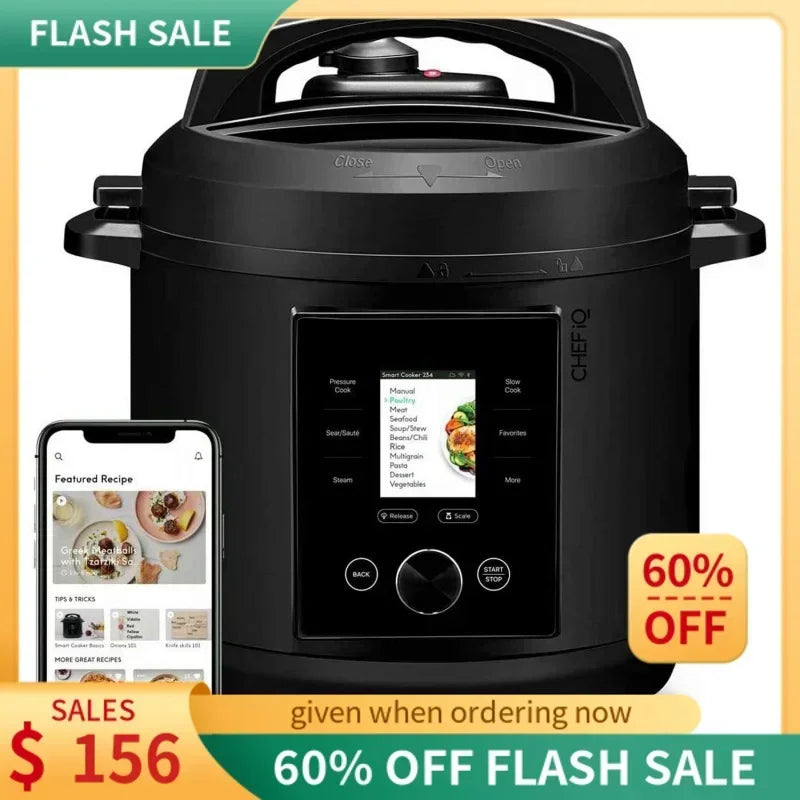 QWCHEF iQ Smart Pressure Cooker 10 Cooking Functions & 18 Features,Built-in Scale,Rice & Slow Electric MultiCooker,6 Qt