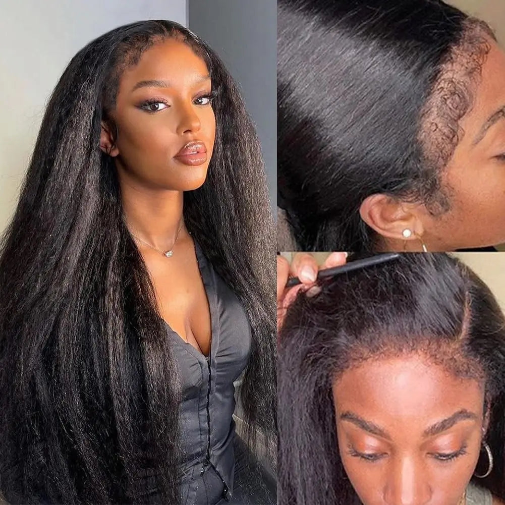 13x4 Transparent Kinky Straight Lace Front Wigs Yaki Straight Human Hair Wigs Bleached Frontal Wigs For Black Women Pre Plucked