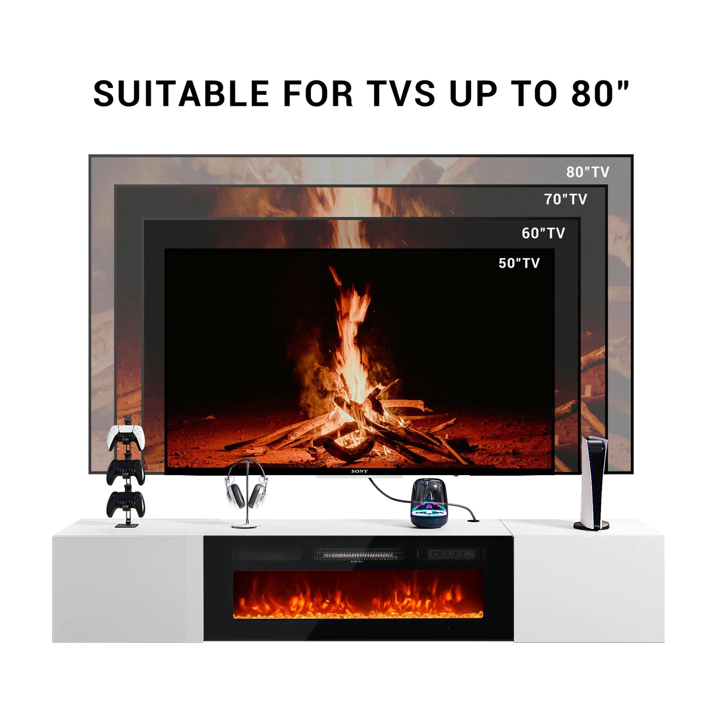 oneinmil Floating TV Stand with 36" Electric Fireplace,70" TV Console with Fireplace, Floating TV Shelf/TV Cabinet