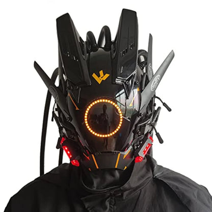 JAUPTO Cyberpunk mask  round lights with woven masks role-playing Halloween suitable for party music festival accessories