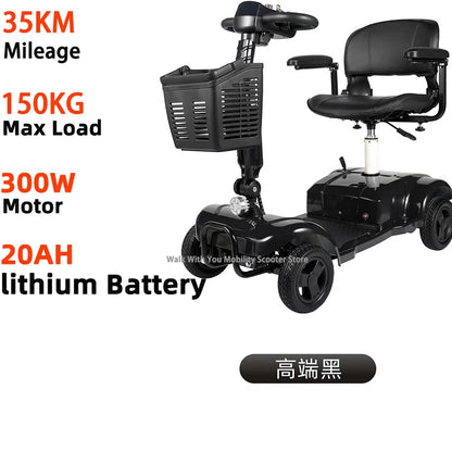 New Folding Electric Scooter for Elderly and Disabled Armrest Seat Adults 4 Wheels Leisure Portable Mobility Scooter 300W24V20AH