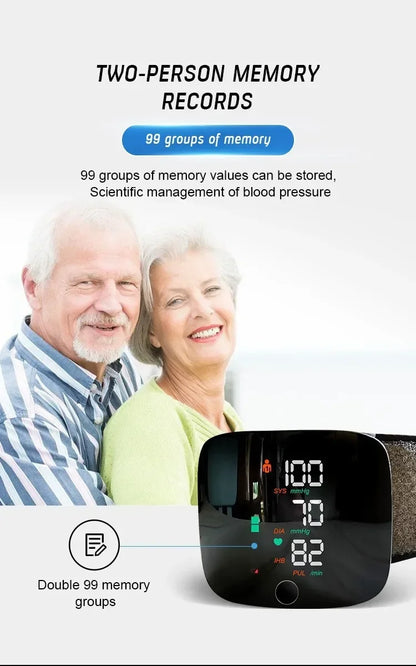 Wrist Type Blood Pressure Monitor LED Display Fast Measurement Digital Tensiometer BP Tonometer Heart Rate USB Rechargeable