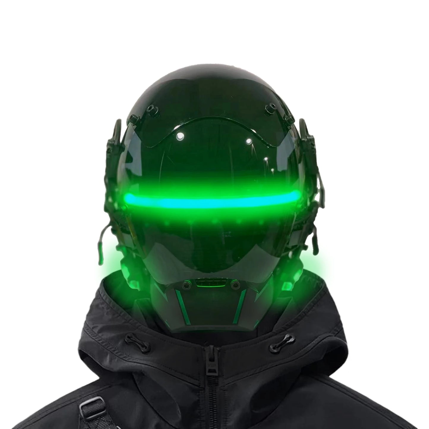 Cyberpunk Mask Cosplay For Adults Mechanical Style Science Fiction White LED Light Strip Cool Technology Helmet Ghostface Mask