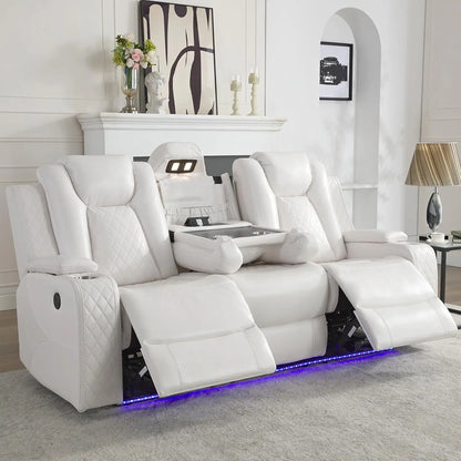 3 Seats Power Reclining Sofa with Wireless Charger,LED Floor Lights,Reading Light, Drop-down Table, USB/Type-C Port (Model:M070)