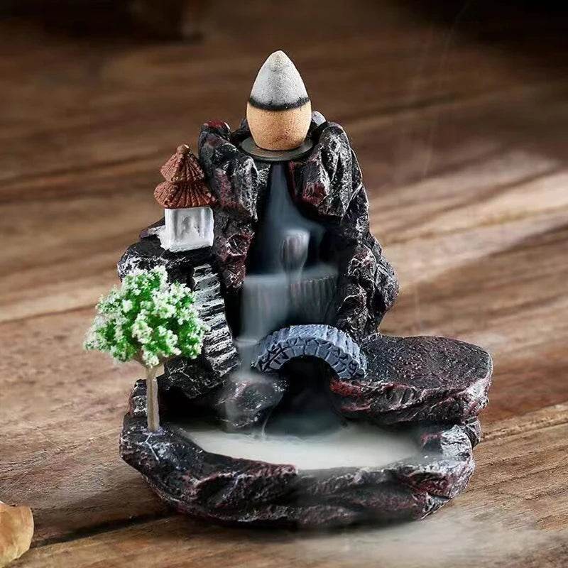 Waterfall Backflow Incense Burner Mountains River Fragrance Backflow Aroma Smoke Sandalwood Aromatherapy Ornament Relaxing Gift - MarvelouStoree