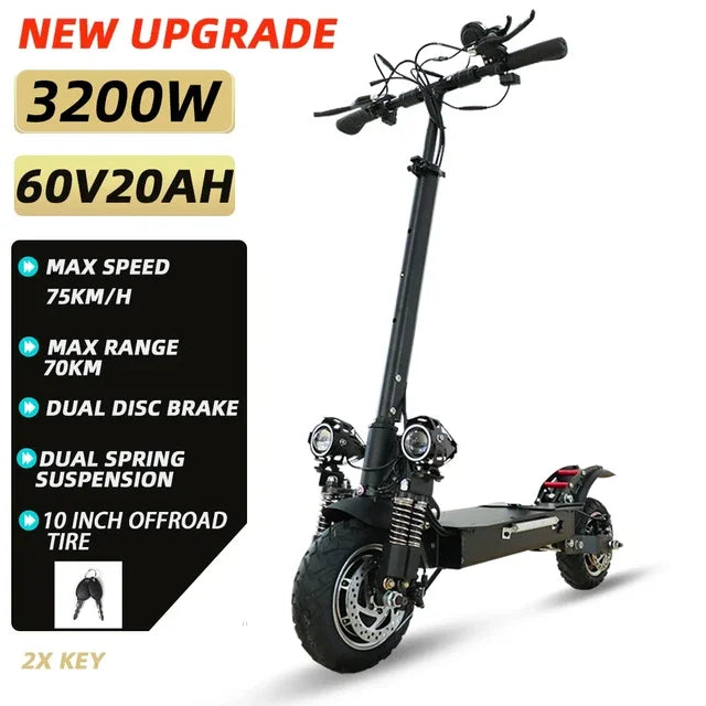 X700 75KM/H Fast Speed Electric Scooter 3200W Dual Motor Electric Scooter 60V 20AH 45° Climbing Angle for Adults 70KM Max Range