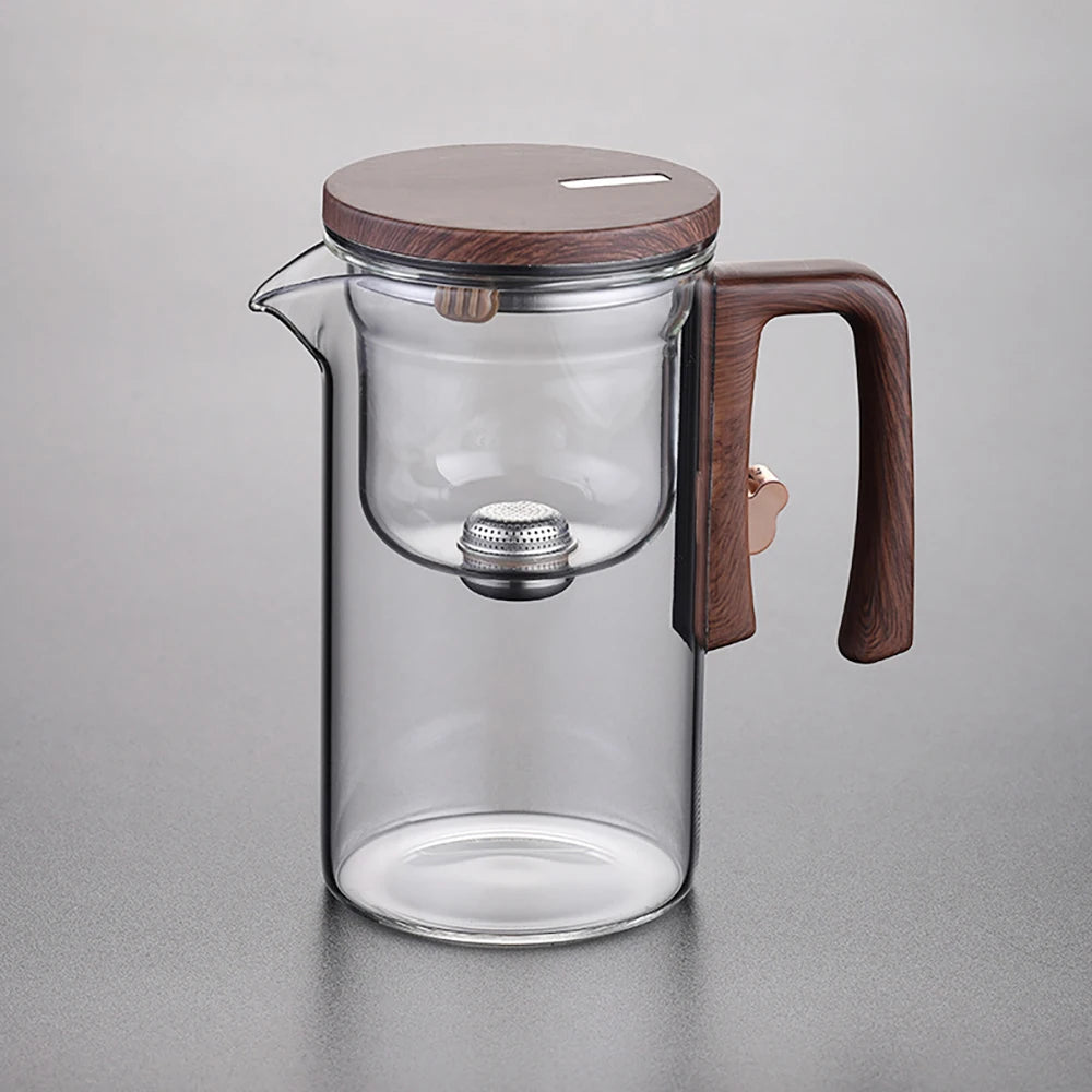 520ML/720ML Glass Teapot Water Separation Inner Container One Click Magnetic Switch Tea Filtration Tea Pot Wood Handle Cup Set