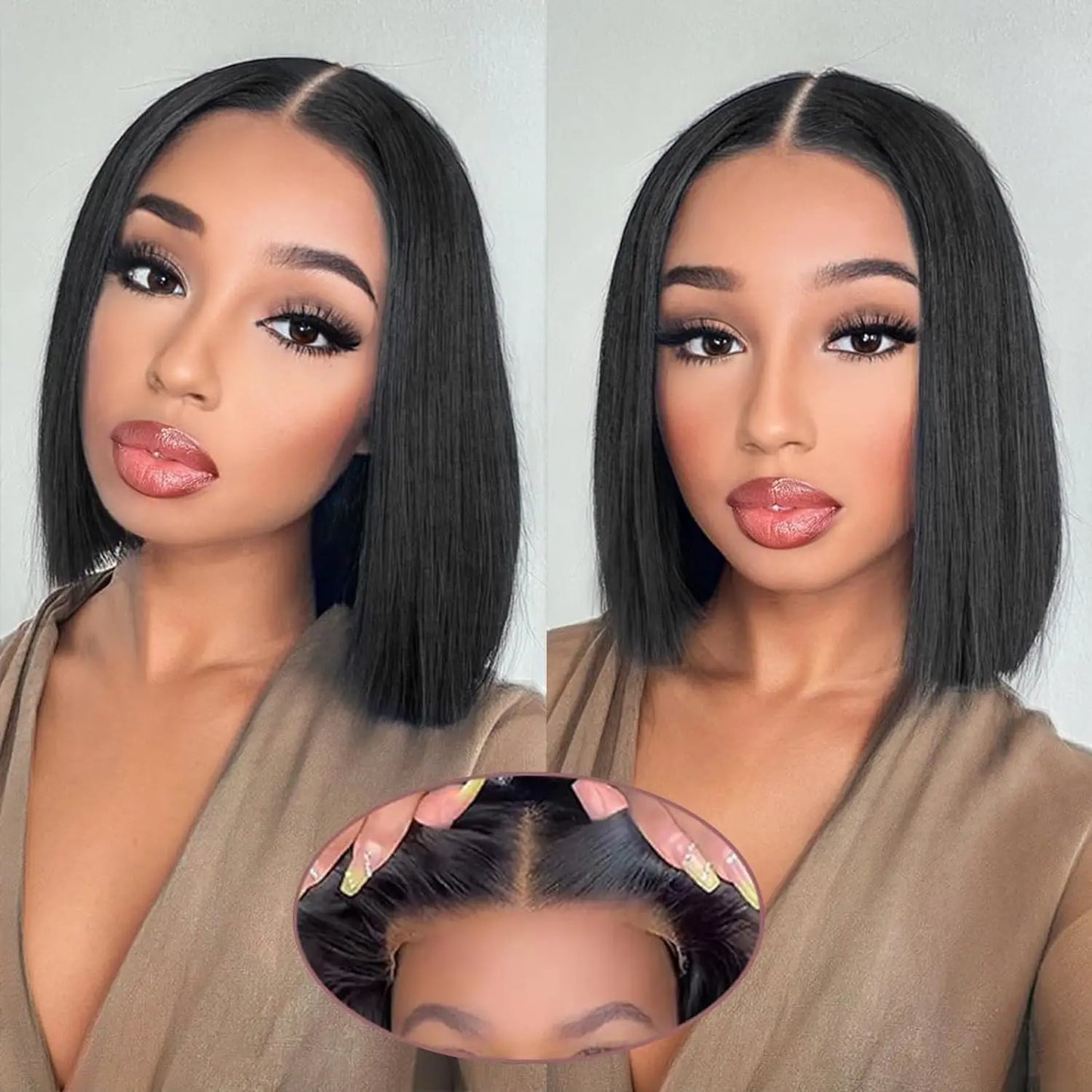 Wear And Go Glueless Wigs Human Hair Bob Straight Pre Cut Lace Front Wigs Human Hair Upgraded No Glue Lace Front Wigs For Women