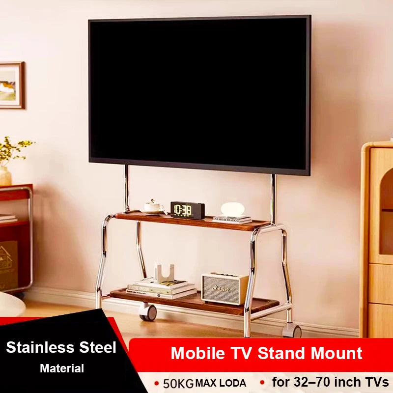 Floor Stand TV Support Shelf Removable With Wheels 32-75 Inches TV Cart TV Shelf Mute Wheels up to 110lbs Max VESA 600x400mm