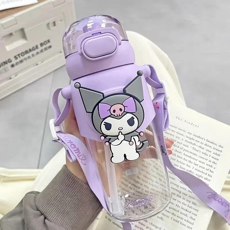 MINISO 600ml Sanrio Kuromi My Melody Water Bottle High Quality Outdoor Sports Cold Juice Plastic Water Cup Kawaii Drinkware Kids