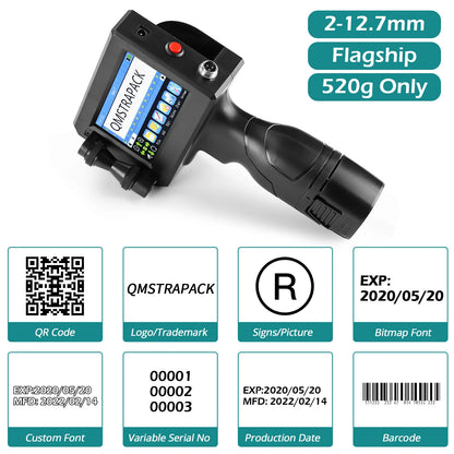 Non-encrypted Handheld Inkjet Printer Gun 12.7mm with Fast-Drying Ink for Text QR Barcode Batch Number Logo Date Label Printer