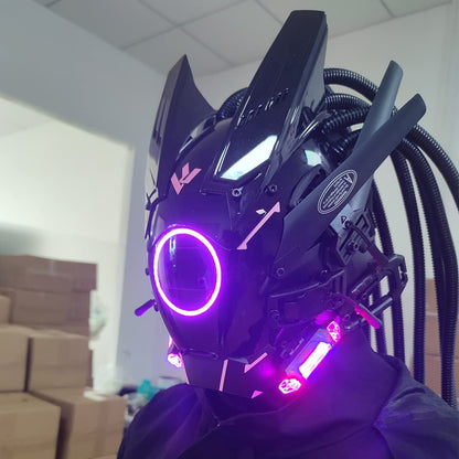 JAUPTO Cyberpunk mask  round lights with woven masks role-playing Halloween suitable for party music festival accessories