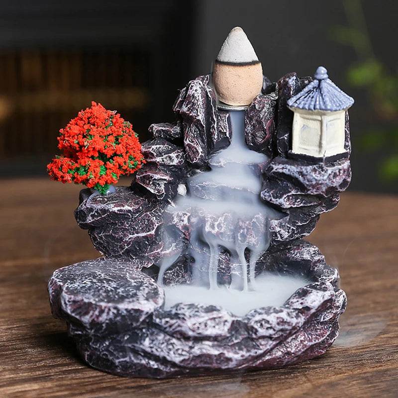 Waterfall Backflow Incense Burner Mountains River Fragrance Backflow Aroma Smoke Sandalwood Aromatherapy Ornament Relaxing Gift - MarvelouStoree