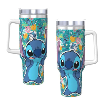 Stainless Steel Tumbler MINISO Stitch Mugs Cup With Straws Travel Cold and Hot Water Bottle Heat Preservation 40oz Thermal Mug