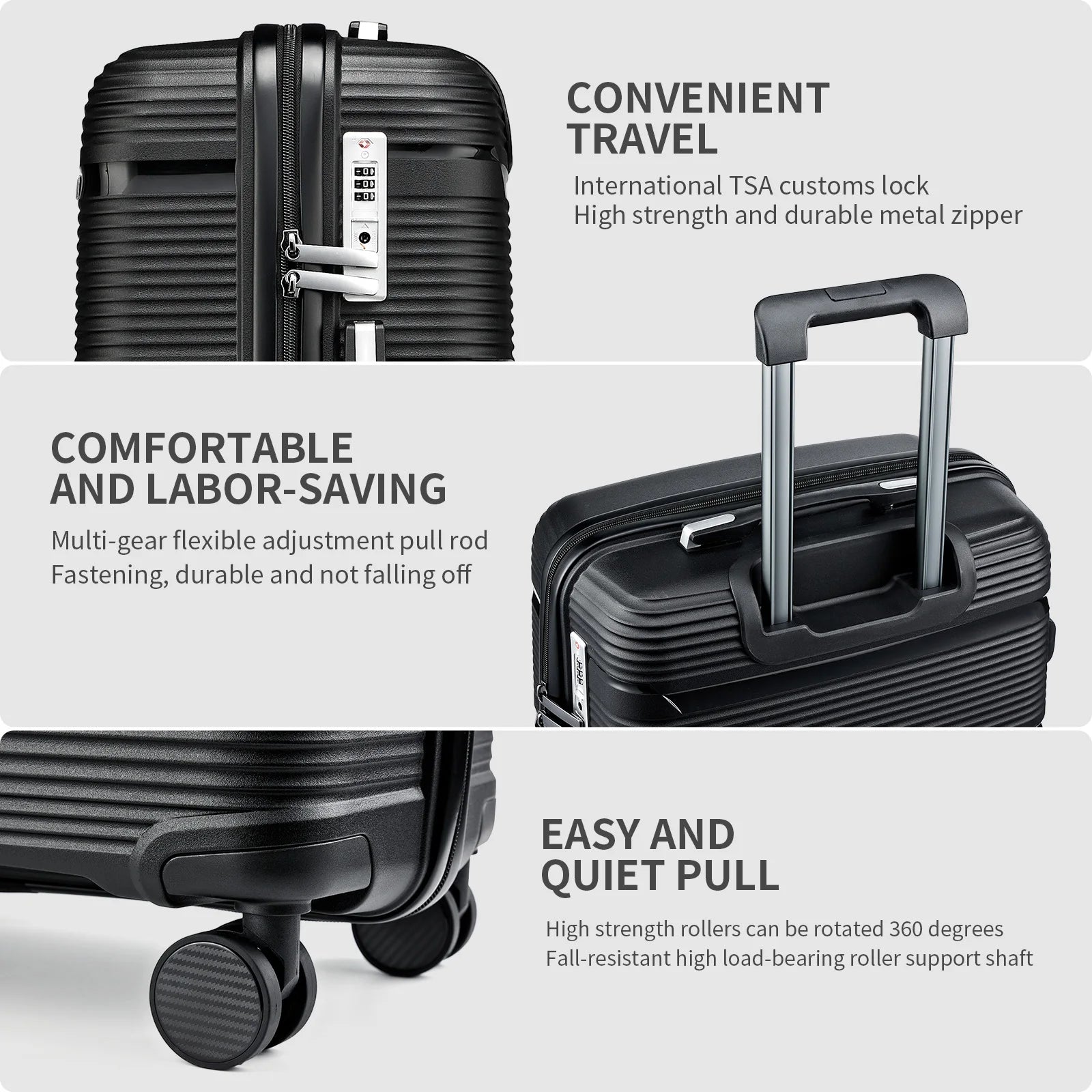 5pcs Suitcase Set Lightweight Case Set, Durable Trolley, Hand Luggage Suitcase with Wheels, TSA-Lock Boarding Travel Suitcase