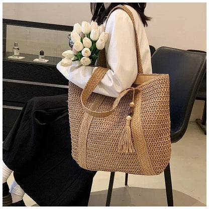 Elegant Ladies Straw Woven Handbag Women Holiday Beach Commute Casual Tote Top-Handle Bags Fashion Retro Shoulder Bags 2024