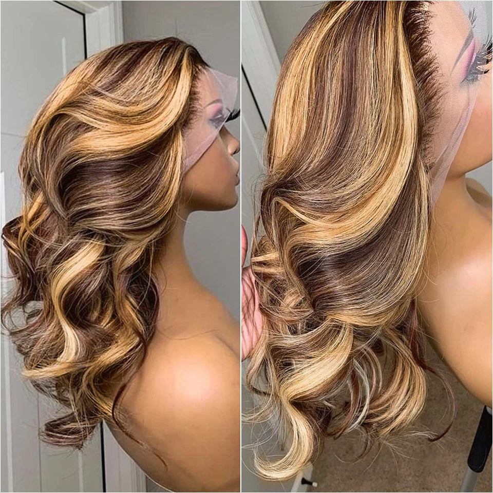 13x4 13x6 HD Highlight Lace Frontal Wig Human Hair Honey Blonde Body Wave Lace Front Wigs For Women Glueless Wigs Pre Plucked