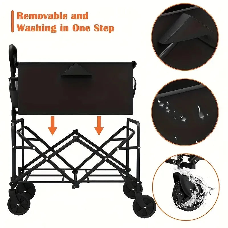 Heavy-Duty Folding Utility Wagon - Collapsible, Portable, and Spacious Cart with Wheels for Camping, Shopping, Sports, Picnic,