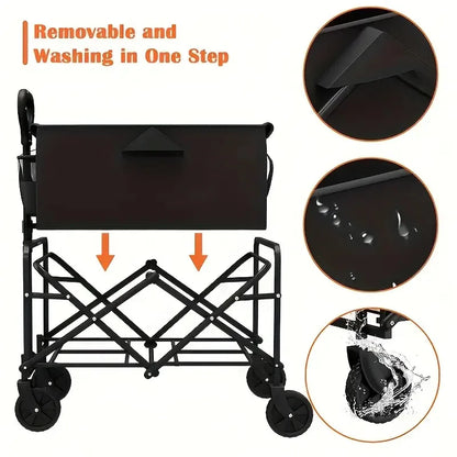 Heavy-Duty Folding Utility Wagon - Collapsible, Portable, and Spacious Cart with Wheels for Camping, Shopping, Sports, Picnic,