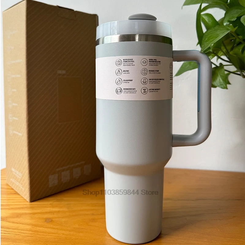 40Oz Stainless Steel Vacuum Insulated Tumbler Cups Brand With Lids And Straws Handle Straw Leakproof Flip Coffee Mugs