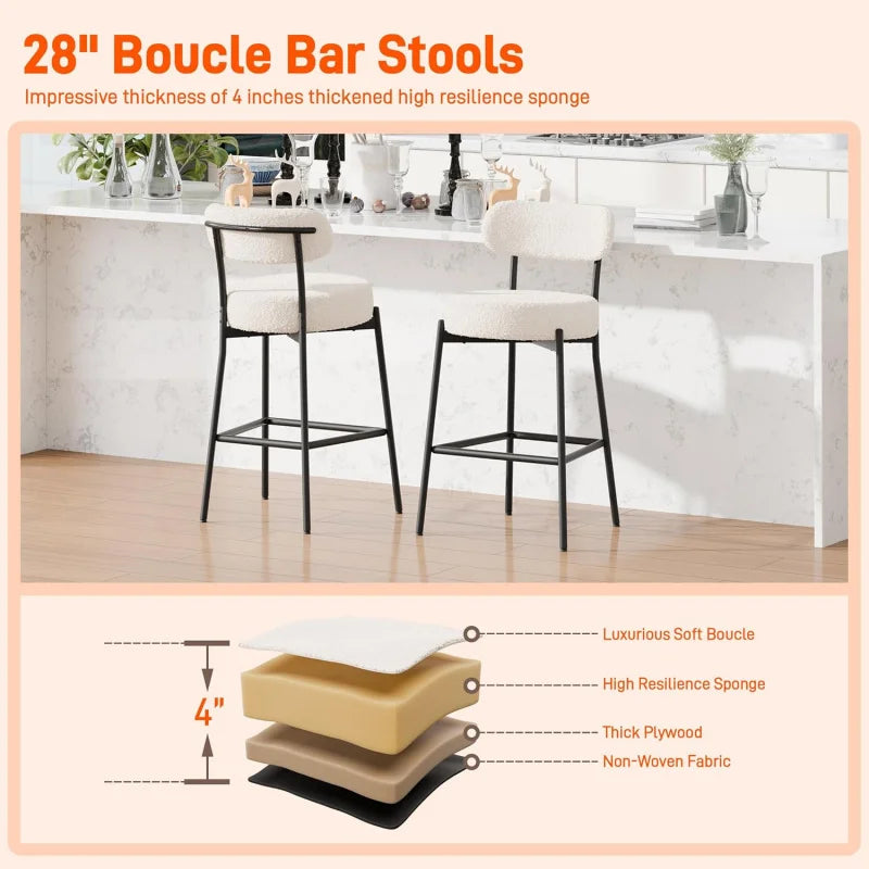 4 Inch(about 10.2 cm)Thick round Seat Height Metal Bar Stool,with Curved Back,Suitable for Kitchen Island、Coffee Shop、Bar