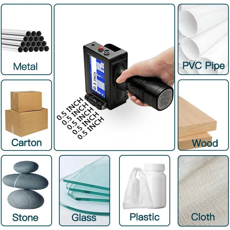 Phezer 12.7/25.4mm Label Printer Handheld Inkjet Printer QR Bar Batch Code Date Number Logo Expiry Date Coding Machine Portable - MarvelouStoree