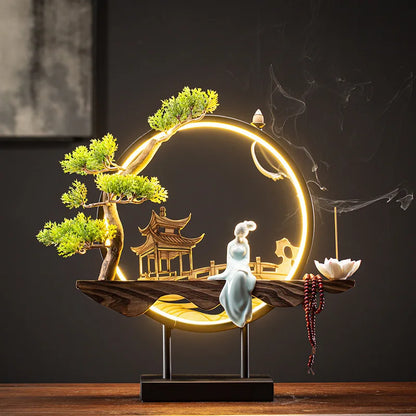 USB Light Ring Ornament LED Light Reflux Incense Burner Simulation Tree Ceramic Lotus Buddha Bead Home and Office Decoration