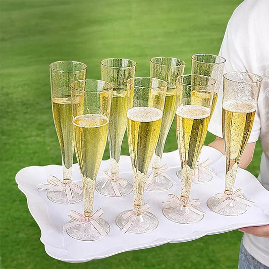 25pcs Clear Plastic Champagne Flutes 5Oz Glitter Champagne Cups Reusable Wedding Party Wine Cups Crystal Wine Cocktail Cups